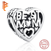 Mother's Day 925 Sterling Silver Best MOM LOVE Heart Gold Color Beads Fit O