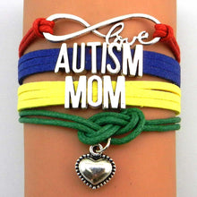 Unisex Handmade Autism Silver Pendant Love Heart Woven Charm Bracelet Bradi