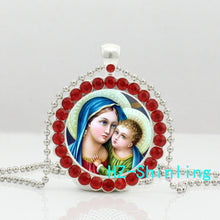 DC  00252 New Virgin Mary Crystal Necklace Mother And Baby Pendant Necklace