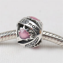 Authentic 925 Sterling Silver Openwork I Love Mom Pink Enamel Clear CZ Char
