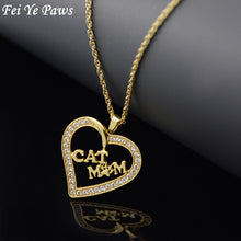 Fei Ye Paws Silver Color Crystal Zircon Cat Mom Heart Pendant Necklaces Cat