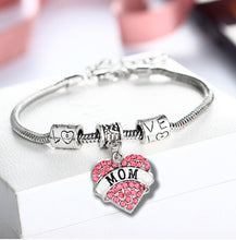 Engraved MOM Family Gifts Love Heart Rhinestone Crystal Charm Pendant Silve