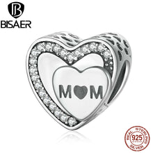 925 Sterling Silver Engraved Tribute To Mom, Clear CZ Mother Charms fit Pan