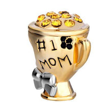 Fit Pandora charm bracelets Mother Daughter 1 Number 1 Mom Golden Cup Beads