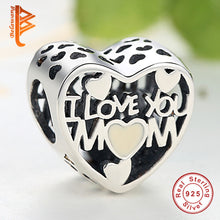 BELAWANG 100% Real 925 Sterling I LOVE YOU MOM Enamel Heart Charm Beads fit