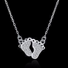 MEEKCAT Real 925 Sterling Silver CZ Rhinestone Mother and Baby Foot Pendant