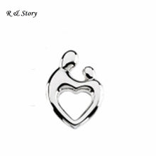 Silver Mom and Baby heart floating charms for floating lockets mather's day