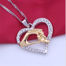 Mothers Day Gifts for Mom Hand in Hand Heart Necklace Fashion Rhinestone Zi