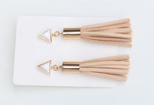 hzew Vintage Triangle Tassel Drop Earrings Faux Suede Fabric Long Dangle Ea