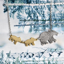 Miss Zoe Mama Bear and Cub Animal Pendant Necklace Gold Silver Mother Kids