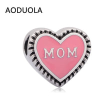 2Pcs Lot Stainless Steel Heart shape with MOM Spacer Beads DIY Big Hole Bea