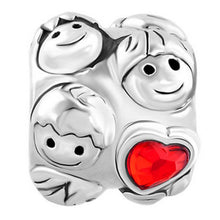 Red Birthstone Cz Heart Love Mom & Baby Girl Boy & Dad  Family Bead for Cha
