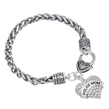 my shape Clear Crystal Heart Shaped Charm Police Mom Engraved Bracelet Hono