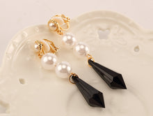 Hot Earrings Black Earring With Rhinestone No Piercing Ear Clip Pearl Clip