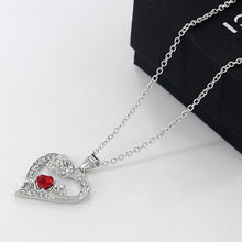 hollow out heart rose flower MOM red crystal pendant necklace fashion women