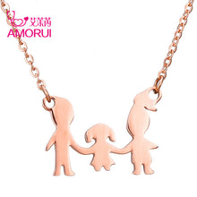 AMORUI New Family of Three Stainless Steel Choker Statement Necklace Women