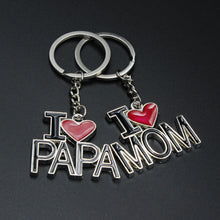 Bespmosp Vintage I Love MOM PAPA Red Heart Keyrings Keychain Family Party F