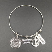 Marine Mom Charm Love Bracelets Stainless Steel Adjustable Wire Bangle Wome