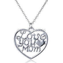Mother's Day Gift "Love You Mom" Letter Heart Pendent Necklace Chain Silver