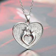 Mom & Child Crystal Gem heart Silver Chain Pendant necklace mother Gifts Wo