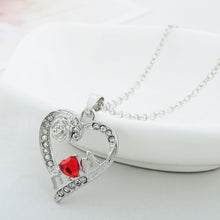 2017 Lovely Mom Red Crystal Necklace Love Heart Rose Flower Silver Plated P
