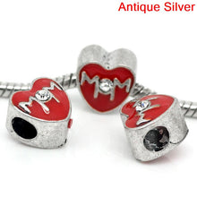 DoreenBeads European Charm Beads Heart antique silver Enamel Red W/White Rh
