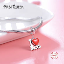 FirstQueen 925 Sterling Silver I Love Mom Enamel Bead Pendant Fit Bracelet