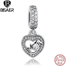 Romantic 925 Sterling Silver Clear CZ MOM SILVER DANGLE Heart Charms fit Pa