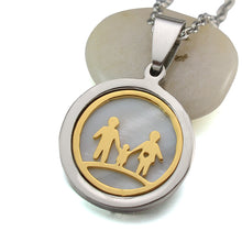 Two Tone Stainless Steel Family Boy and Girl Dad Mom Kid Inlaid Shell Round