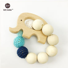 Let's Make Wooden Teether Toy Bird Elephant Set Nursing Necklace Wood Bead