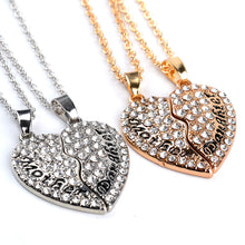 2 pcs Broken Heart Two Parts Gold Silver Mother Daughter Rhinostone Pendant