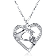 Fashion Rhinestone Heart Hand in Hand Necklace Light Love Mom Pendant Neckl