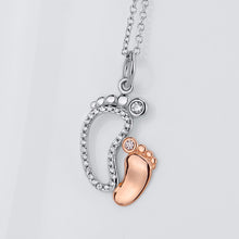 YFN Real 925 Sterling Silver CZ Rhinestone Mother and Baby Foot Pendant Nec