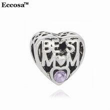 New Fashion European Jewelry Best Mom Charms Big Hole Crystal Heart Beads F