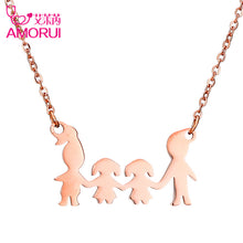AMORUI New Family of Four Stainless Steel Choker Statement Necklace Women G