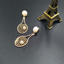 Personalized Pearl Tennis Earrings Tennis Dangle Earrings Sports Hobby Jewe