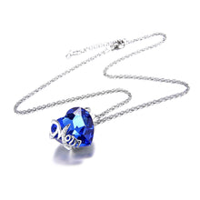 Free Box Multilayer Chain Blue Heart Crystal Mom Words Pendant Necklaces Vi