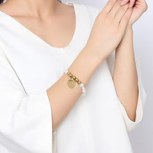 Meaeguet Love Mom Oval Charm Irregular Freshwater Pearls Bracelet For Women
