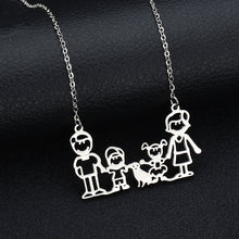 Gift for Mother Father 2 Children & Pet Family Pendant Necklace ,Stainless