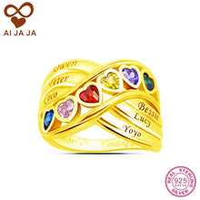 AIJAJA Personalized 925 Sterling Silver Family Heart Stone Mother Rings Cus