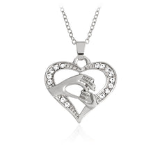 QIHE JEWELRY Heart Shaped Mother and Child Hand in Hand Family Pendant Neck