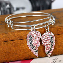 Charm Heart Red Pink Blue Clear Crystal Mother Daughter Pendant Bangle Brac