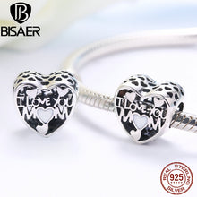 BISAER 100% 925 Sterling Silver Openwork I Love For Mother,Mom Beads fit Pa