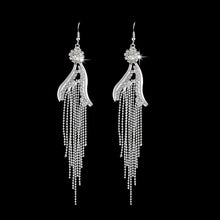 Silver Color Long Tassel Dangle Earrings Brincos Cubic Zirconia Rhinestone