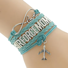 Custom Infinity Love AirForce Mom Bracelet Airplane Aircraft Blue Wax line