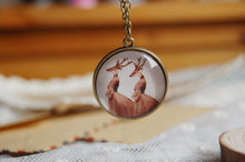 Fashion Two Lady Deers Necklace Mom Child Necklace Bronze Oliver Leaf Long
