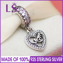 LS High Quality Real 925 Silver Center of My Heart Mom CZ Dangle Charms Fit
