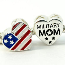 Patriotic USA Flag Military Mom Heart Enamel 100% 925 Sterling Silver Charm