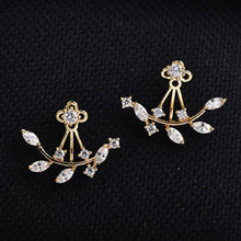 Fashion Lady Crystal Leaf Ear Jacket Earrings Gold Color Back Cuff Stud Ear