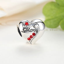 Authentic 925 Sterling Silver MOM Red Heart Bead Charms Fit Pandora Bracele